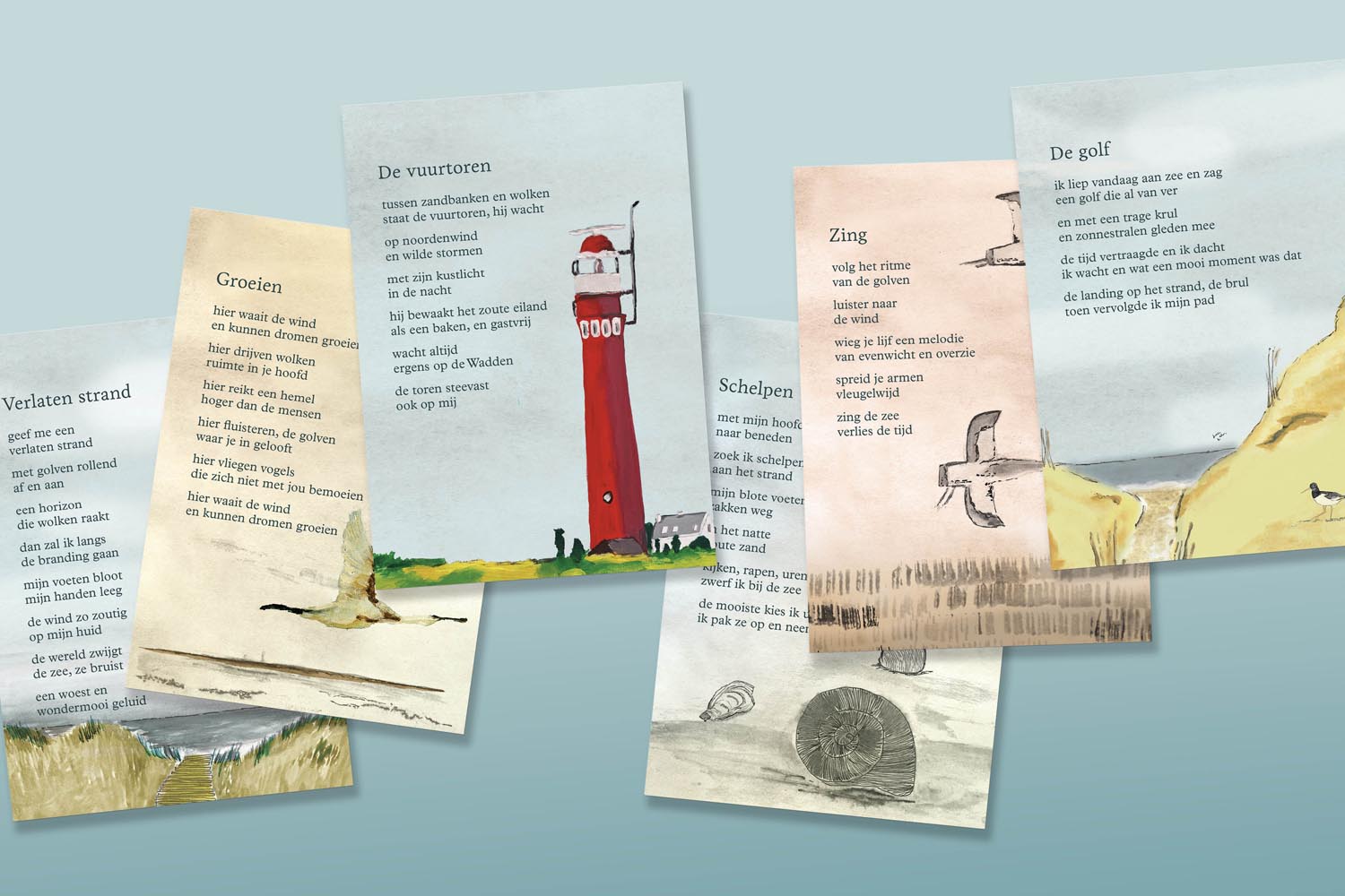 Zeezin - Set van 6 Wadkaarten - A5 formaat Excl verzendkosten € 21,00